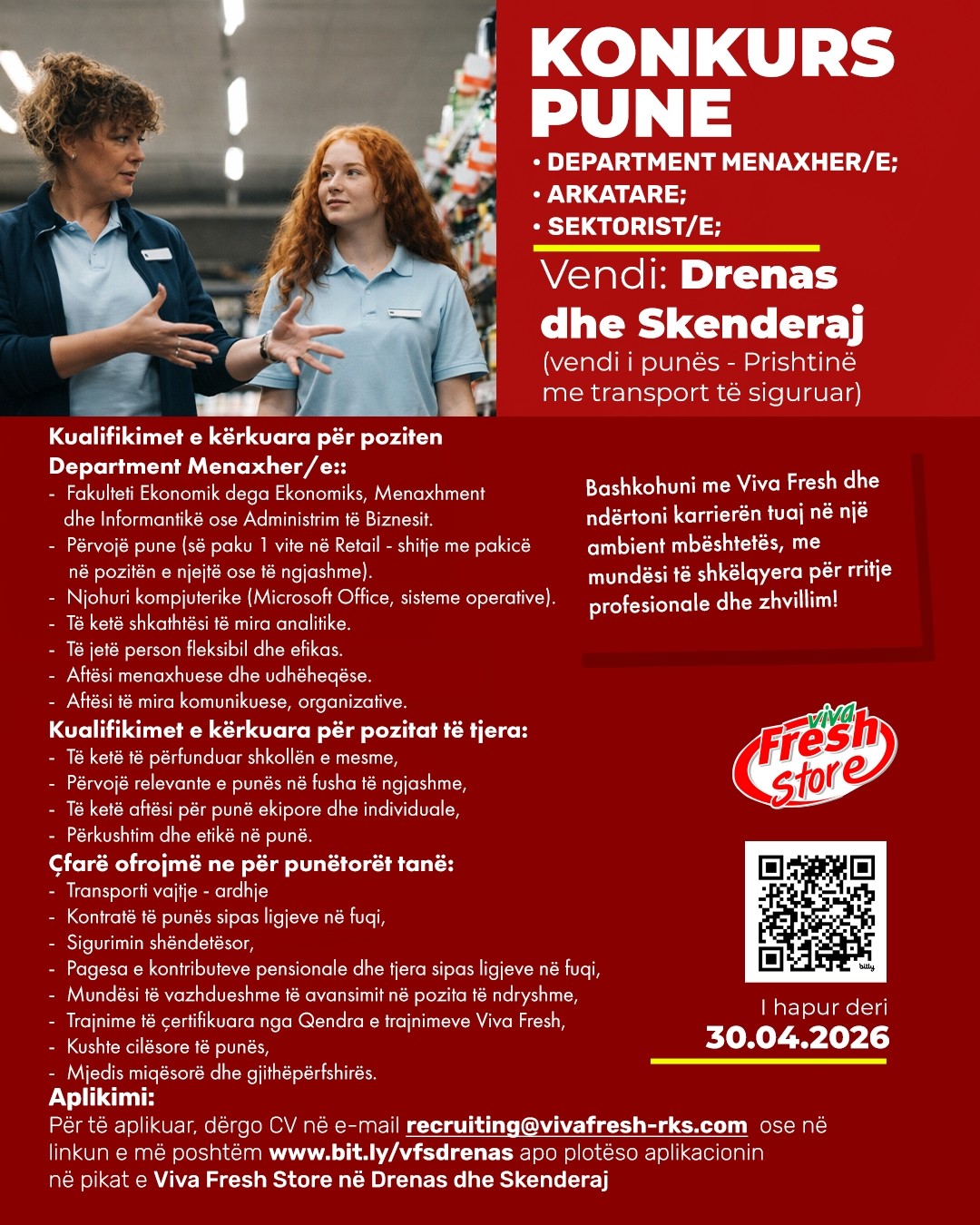 Department Menaxher/e, Arkatare, Sektorist/e - Drenas & Skenderaj